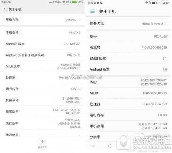 小米max2和华为nova2哪个好 华为nova2和小米max2对比评测1