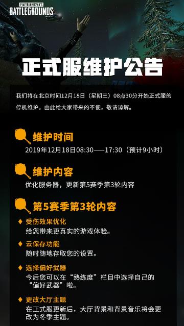 《绝地求生》12月18日更新到什么时候