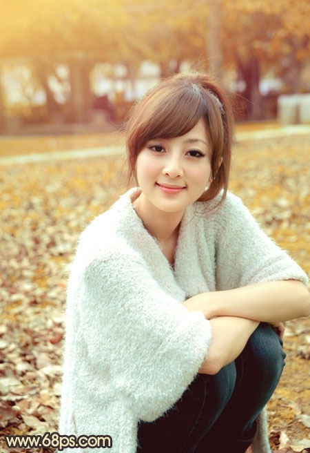 Photoshop调出公园美女图片甜美的黄褐色