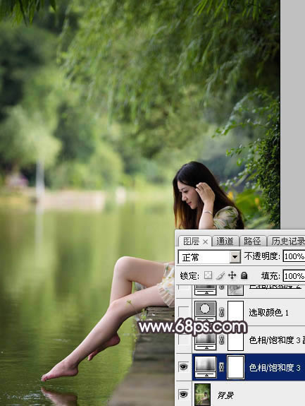 调出紫褐色唯美湖景美女图片的PS调色教程