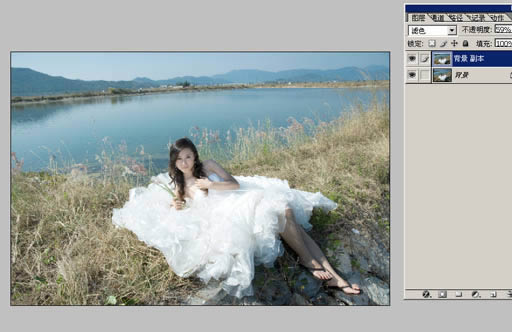 提亮唯美洁白湖景婚片色彩处理的PS教程