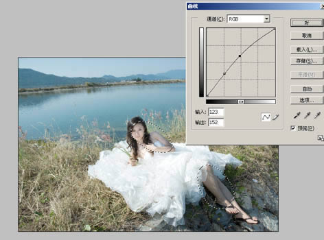 提亮唯美洁白湖景婚片色彩处理的PS教程