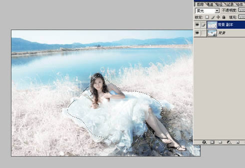 提亮唯美洁白湖景婚片色彩处理的PS教程