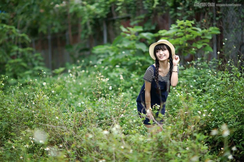 Photoshop给外景女孩照片添加逆光美景效果