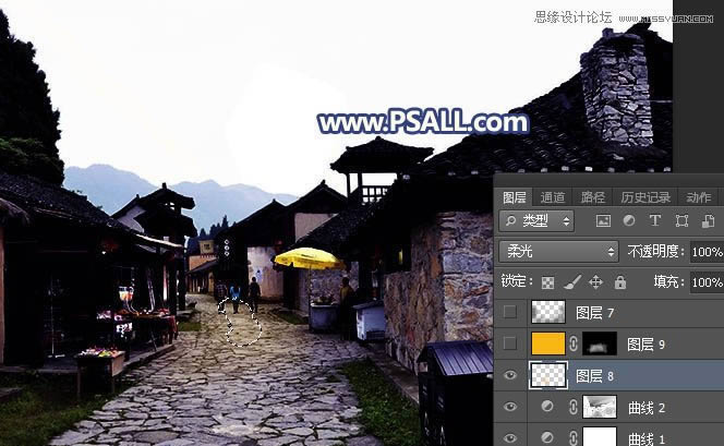 PS给整洁乡村小镇照片添加唯美夕阳效果