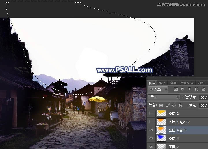 PS给整洁乡村小镇照片添加唯美夕阳效果