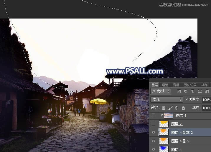 PS给整洁乡村小镇照片添加唯美夕阳效果