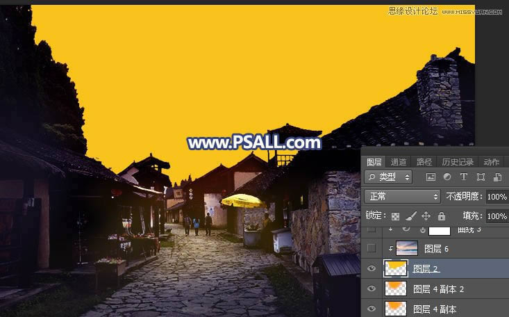 PS给整洁乡村小镇照片添加唯美夕阳效果