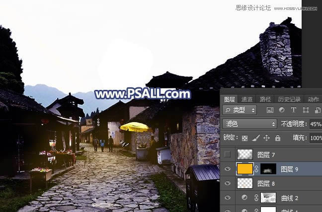 PS给整洁乡村小镇照片添加唯美夕阳效果
