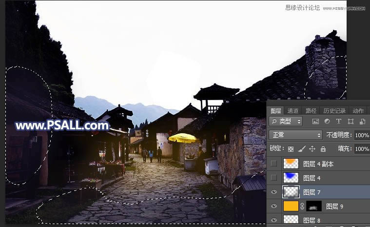 PS给整洁乡村小镇照片添加唯美夕阳效果