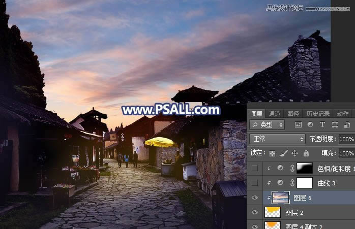 PS给整洁乡村小镇照片添加唯美夕阳效果