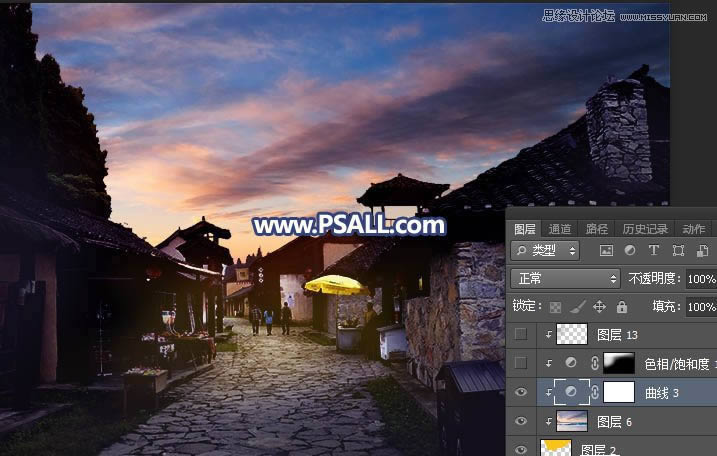 PS给整洁乡村小镇照片添加唯美夕阳效果