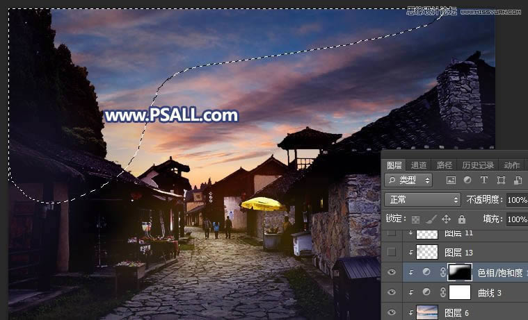 PS给整洁乡村小镇照片添加唯美夕阳效果