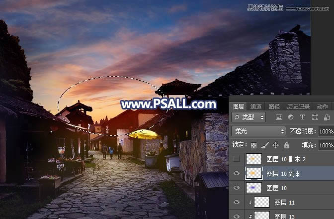 PS给整洁乡村小镇照片添加唯美夕阳效果