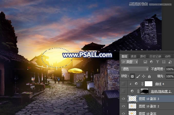 PS给整洁乡村小镇照片添加唯美夕阳效果