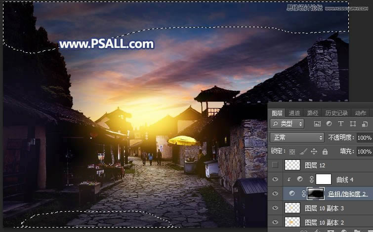 PS给整洁乡村小镇照片添加唯美夕阳效果