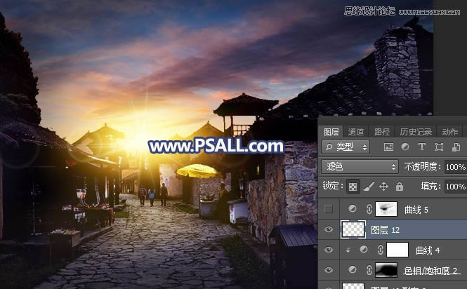 PS给整洁乡村小镇照片添加唯美夕阳效果