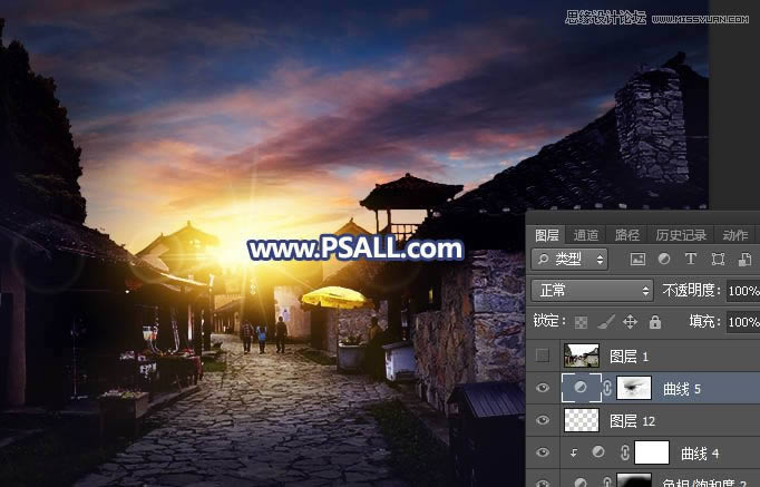 PS给整洁乡村小镇照片添加唯美夕阳效果