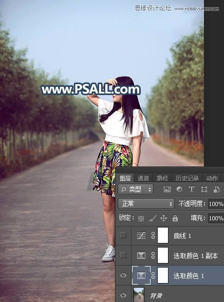 PS给外景街拍女生照片添加黄昏美景效果