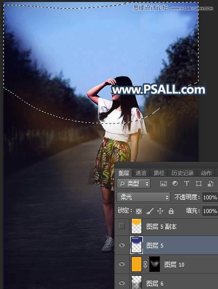 PS给外景街拍女生照片添加黄昏美景效果