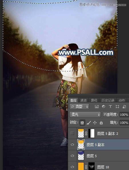 PS给外景街拍女生照片添加黄昏美景效果