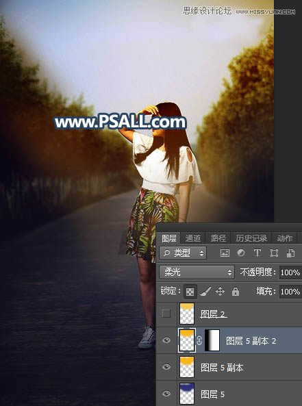 PS给外景街拍女生照片添加黄昏美景效果