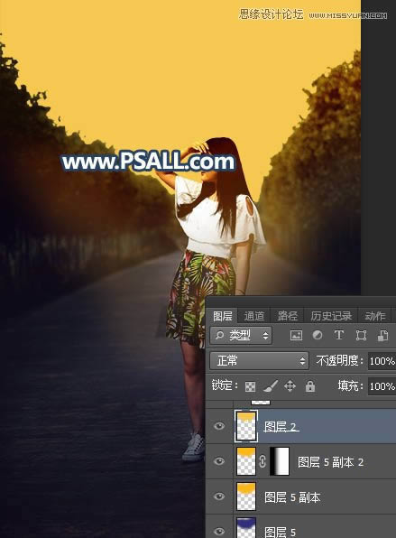 PS给外景街拍女生照片添加黄昏美景效果
