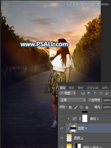 PS给外景街拍女生照片添加黄昏美景效果