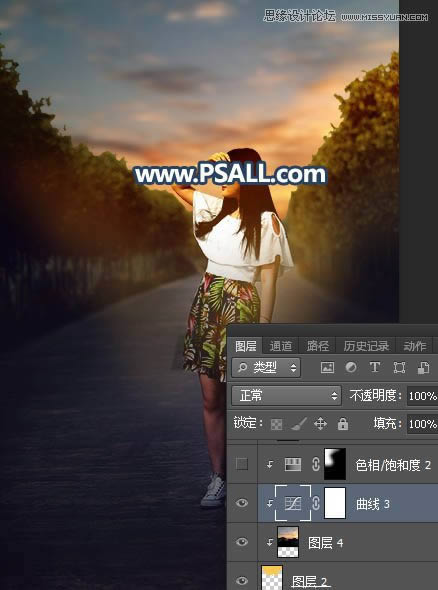 PS给外景街拍女生照片添加黄昏美景效果