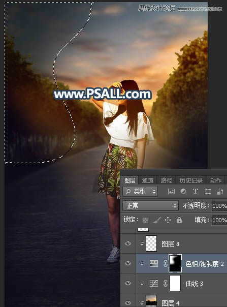 PS给外景街拍女生照片添加黄昏美景效果