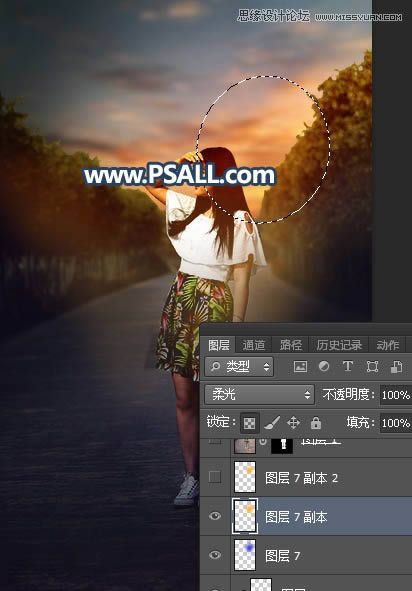 PS给外景街拍女生照片添加黄昏美景效果