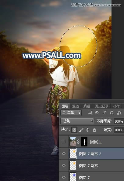 PS给外景街拍女生照片添加黄昏美景效果