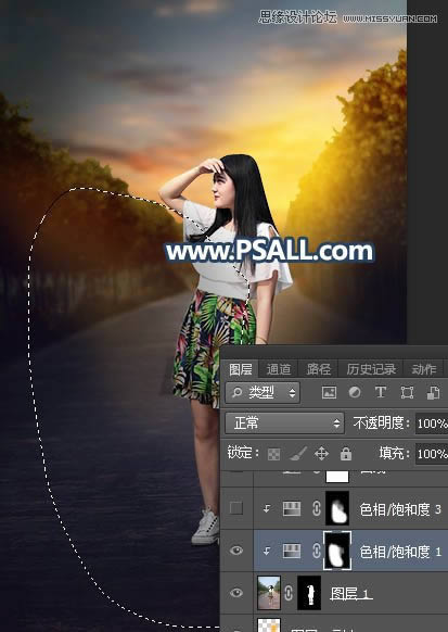 PS给外景街拍女生照片添加黄昏美景效果