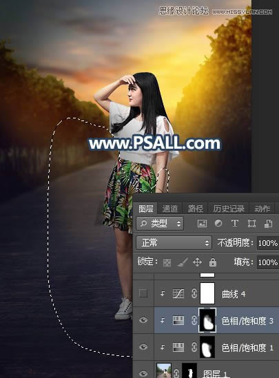 PS给外景街拍女生照片添加黄昏美景效果