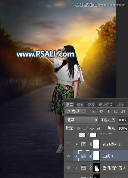 PS给外景街拍女生照片添加黄昏美景效果