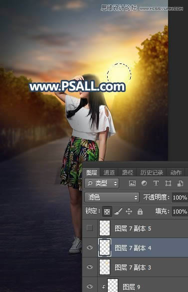 PS给外景街拍女生照片添加黄昏美景效果