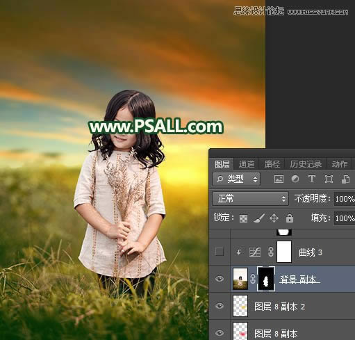 添加唯美夕阳美景儿童照片的Photoshop教程