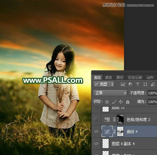添加唯美夕阳美景儿童照片的Photoshop教程