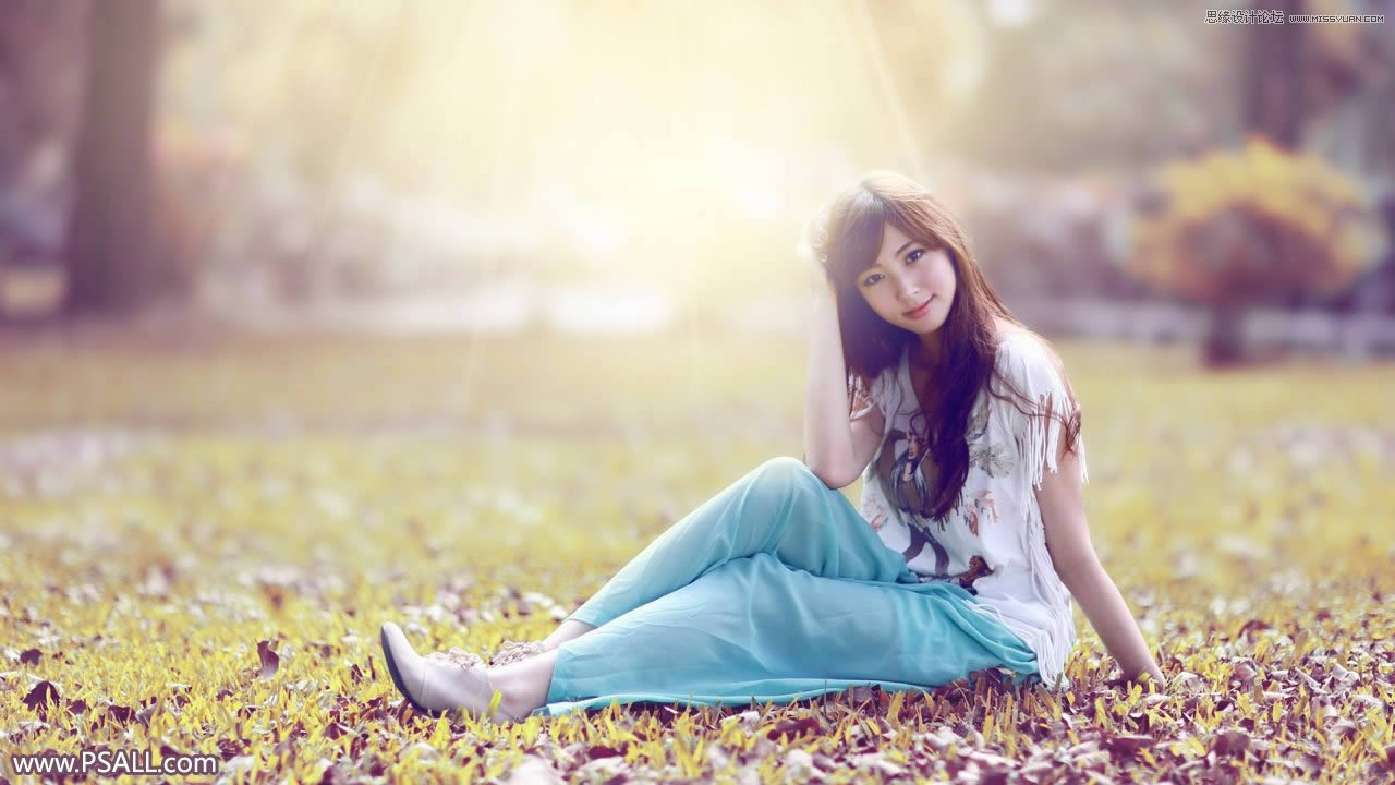 调出明媚阳光色彩草地女孩照片的PS教程