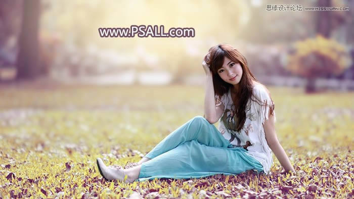 调出明媚阳光色彩草地女孩照片的PS教程