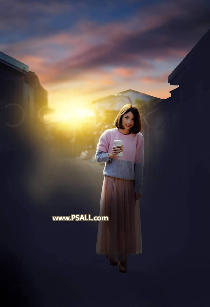 调出唯美夕阳乡村人像美景照片的PS教程