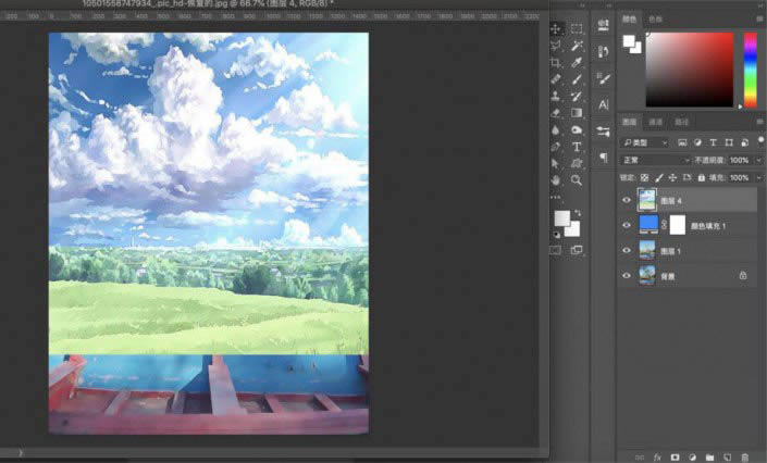 用PS调出二次元风格水彩漫画风景图片