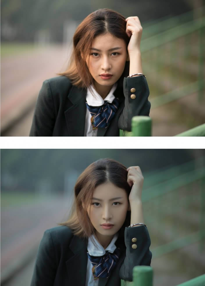 PS调出冷艳日系风格学生装女生街景照片