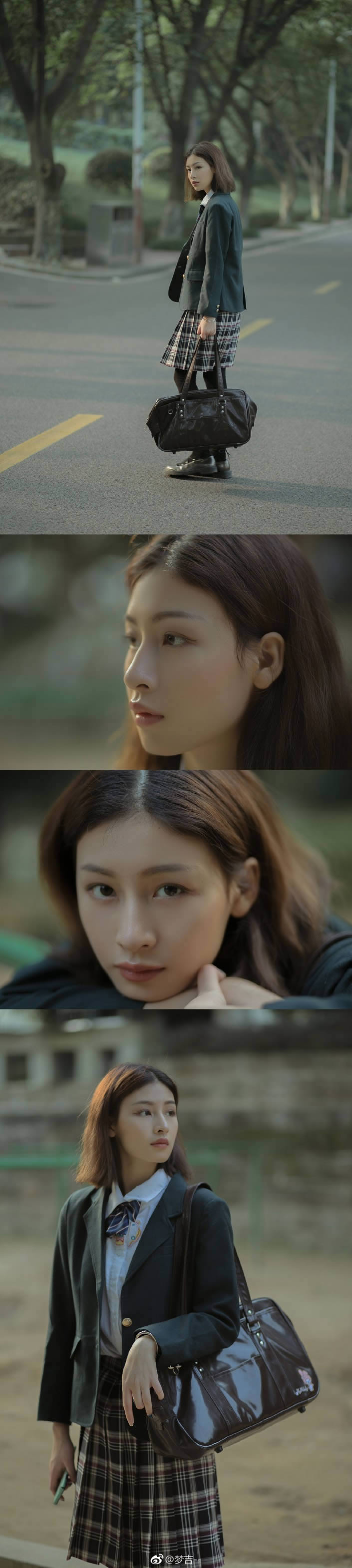 PS调出冷艳日系风格学生装女生街景照片