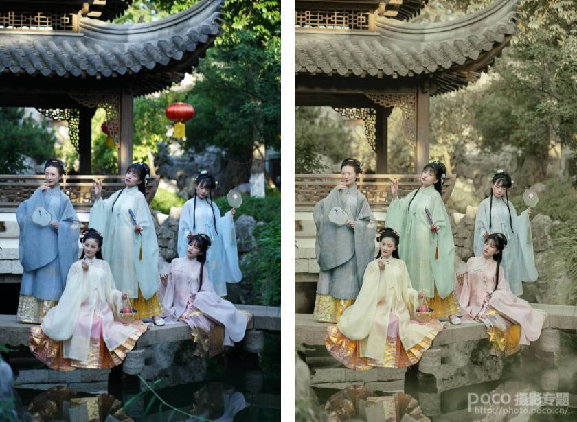 PS把汉服女孩照片调成古画风格效果