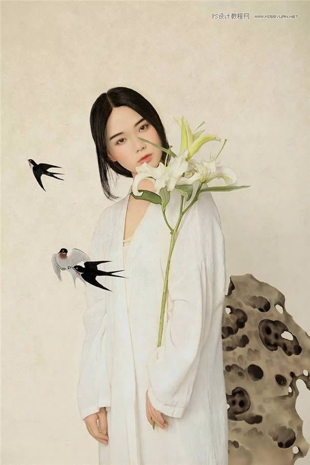 Photoshop调出真人照片工笔画效果