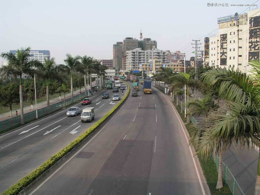 PS把城市公路照片添加唯美日落夕阳效果