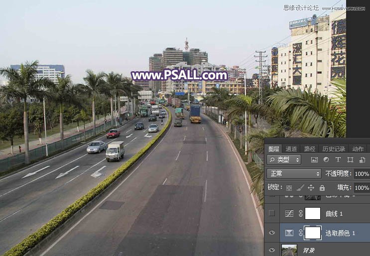 PS把城市公路照片添加唯美日落夕阳效果