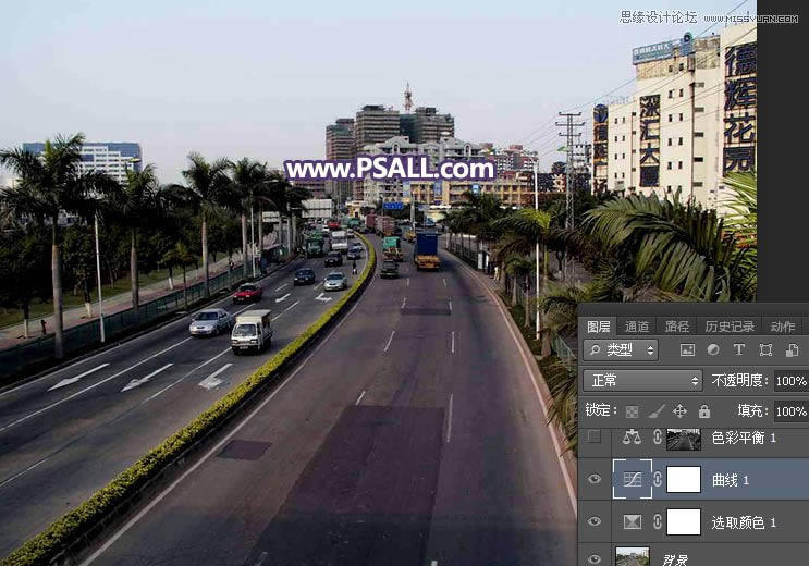 PS把城市公路照片添加唯美日落夕阳效果