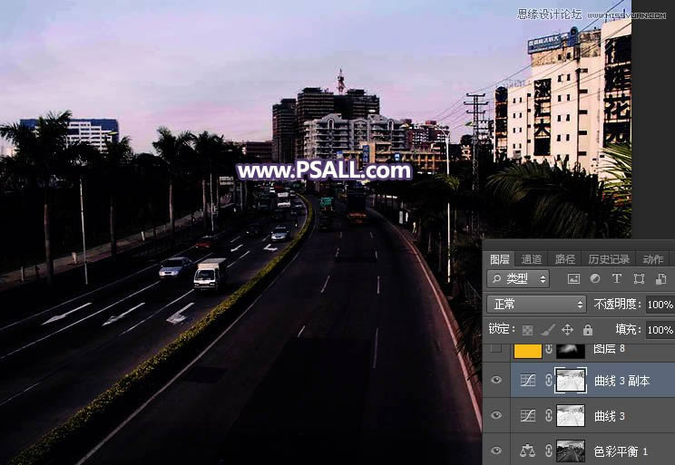 PS把城市公路照片添加唯美日落夕阳效果